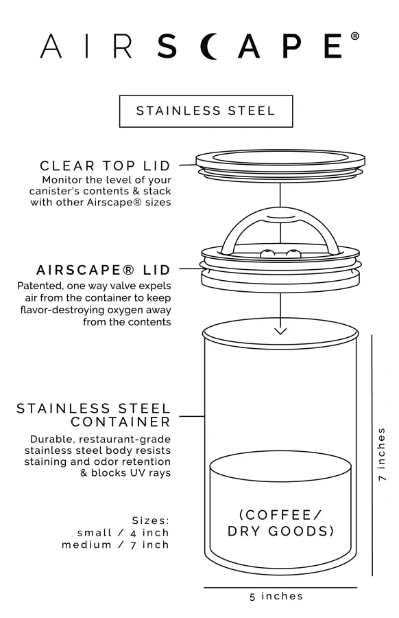 Planetary Design Airscape® Classic Stainless Steel Storage Canister, Brushed Steel 6 Planetary Design Airscape® Classic Stainless Steel Storage Canister, Brushed Steel - Image 6